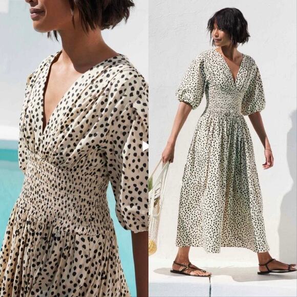 AYR The Extra Extra Soft Spot Animal Leopard Print Smocked Midi Dress - Picture 2 of 9